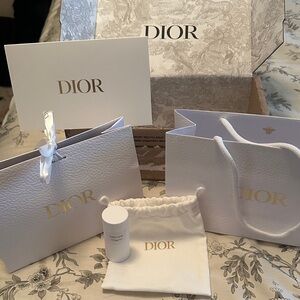 Dior White and Gold Branded Gift Bag & Pouch Set